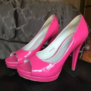Hot pink peep toe heels
